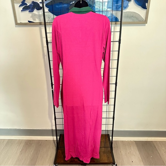 Women’s Plus Size Magenta Long Sleeve Collar Ribbed Maxi Dress - Picture 9 of 10